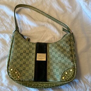 Liz Claiborne Green Faux alligator suede purse zip closure bag